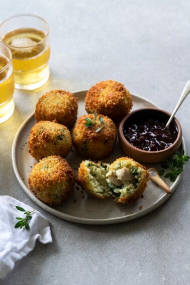 Arancini with Roast Chicken, Blue Cheese & Spinach