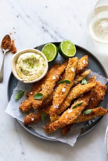 Panko & Spice Crumbed Schnitzel Strips with Lime Mayo